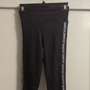 Girls' Black Side-Stripe Logo Leggings